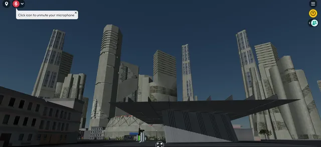 RP1のWebXR Demoで都市の3D空間を表示している画面