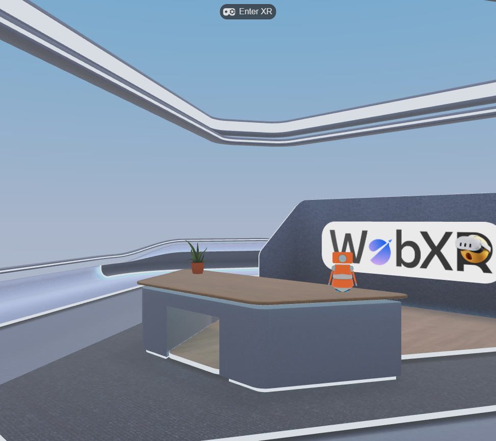 IWSDKのデフォルトVRシーン - デスク、ロボット、WebXRロゴが配置されたオフィス空間